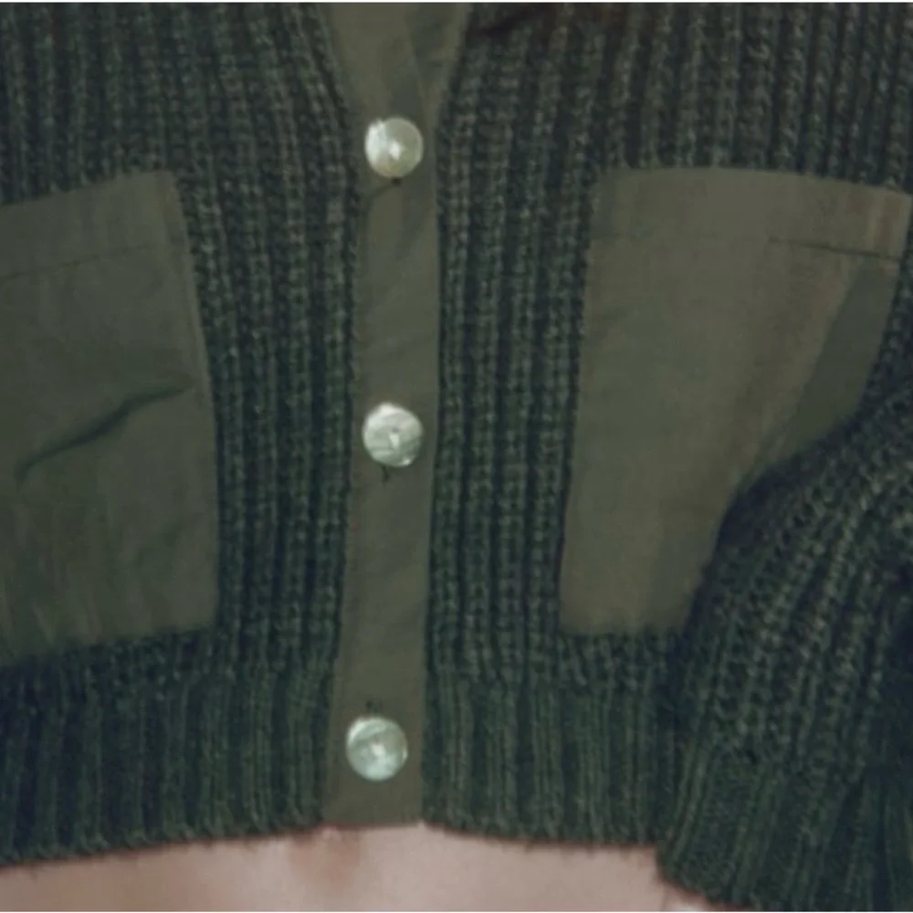 NWT Zara Green Knit Cardigan Cropped Style Zara combination nit cardigan with p - Picture 9 of 16